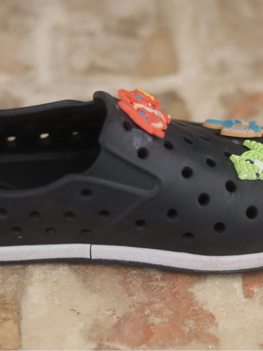 Black Kids Slip-On Ventilated Shoes with Cartoon Charms like Natives